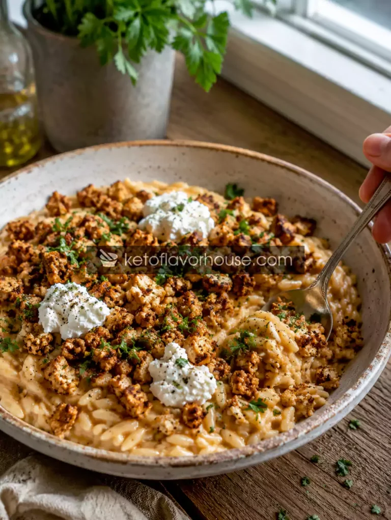 Creamy High-Protein Orzotto with Crispy Tofu