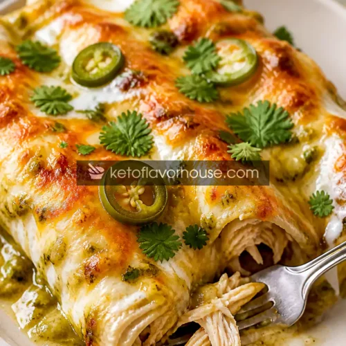 Keto Creamy Green Chile Chicken Enchiladas