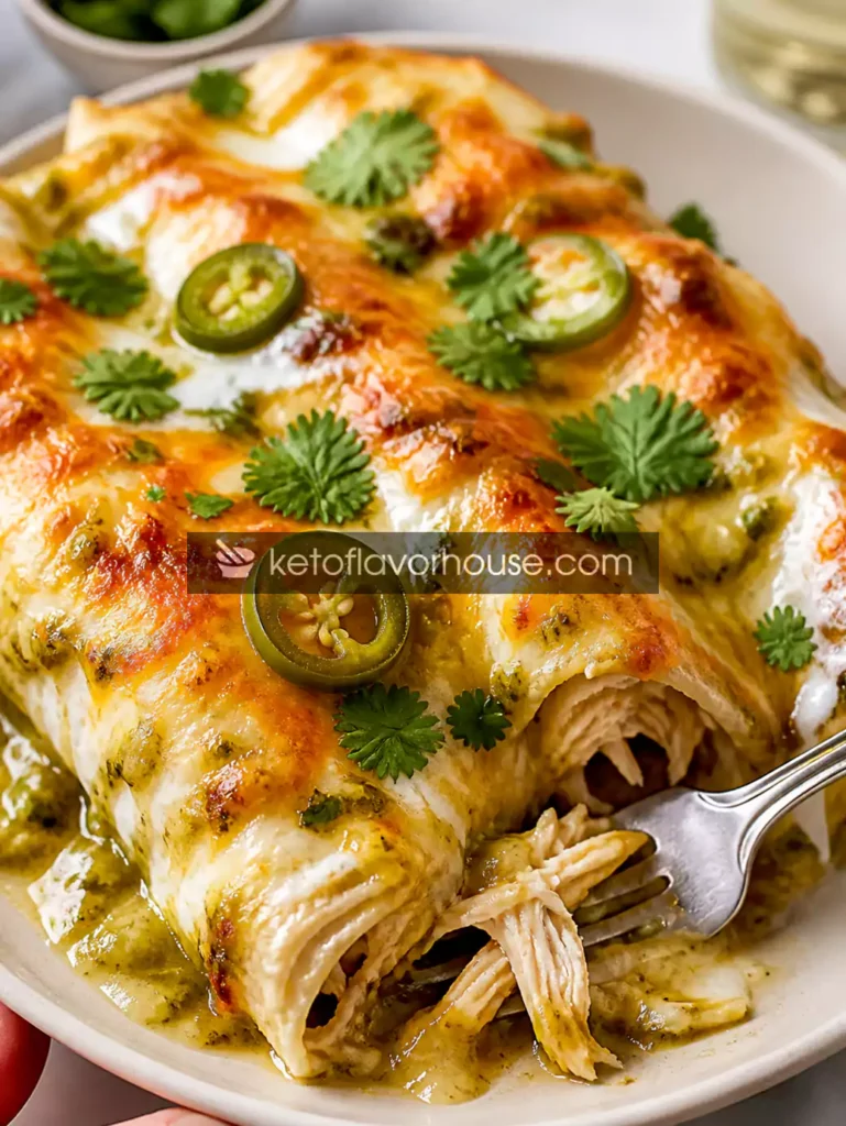 Keto Creamy Green Chile Chicken Enchiladas