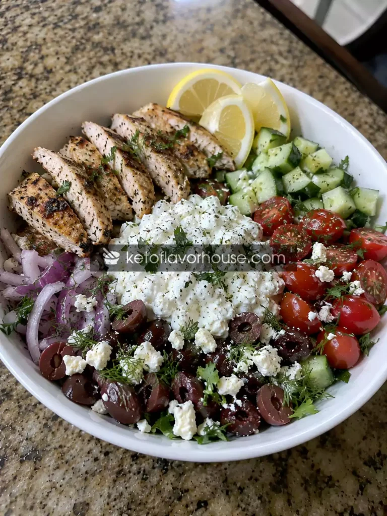 34g Protein Greek Chicken Cottage Cheese Bowl