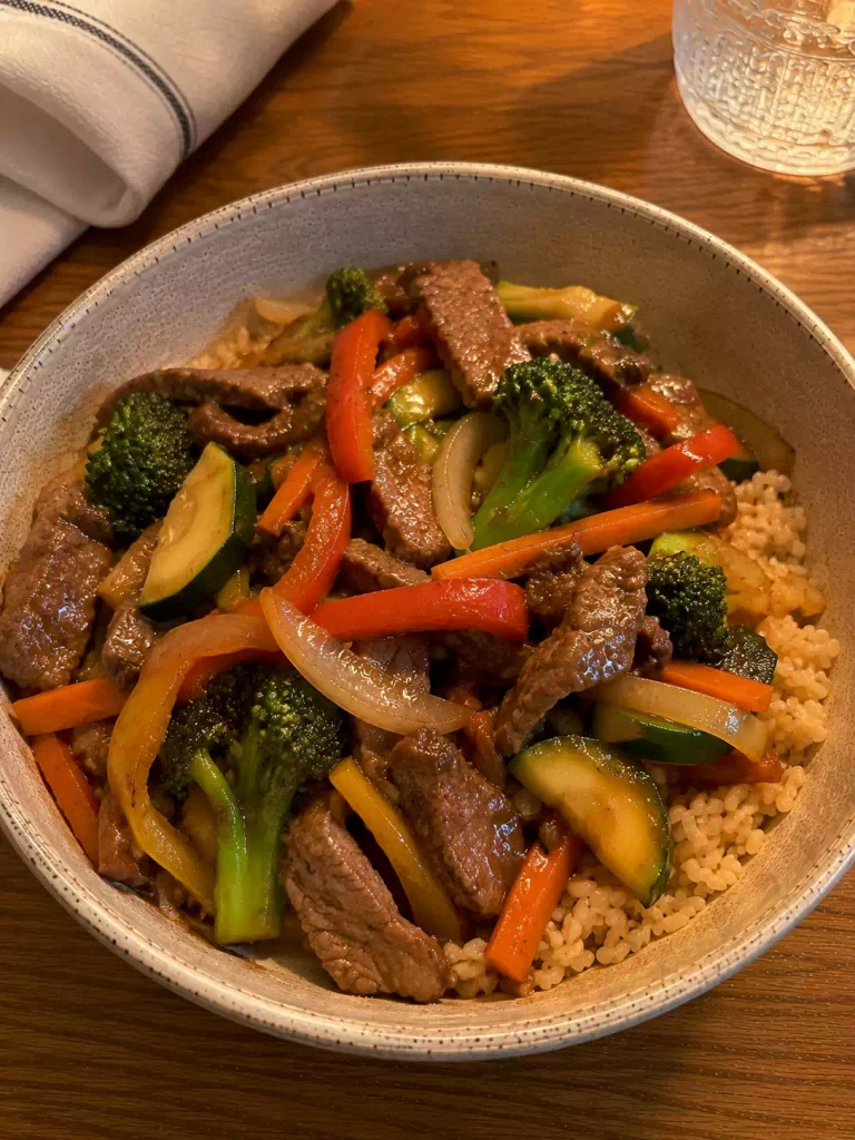 Lean Beef and Vegetable Stir-Fry with Rice