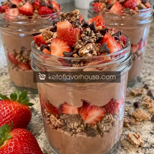 High-Protein Chocolate Strawberry Crunch Jars