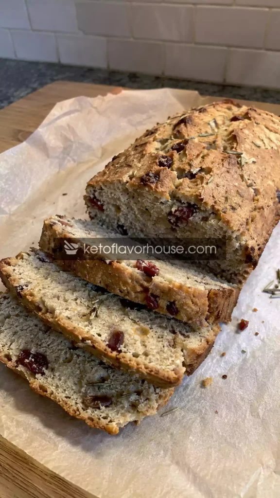Keto No-Knead Rosemary Cranberry Bread