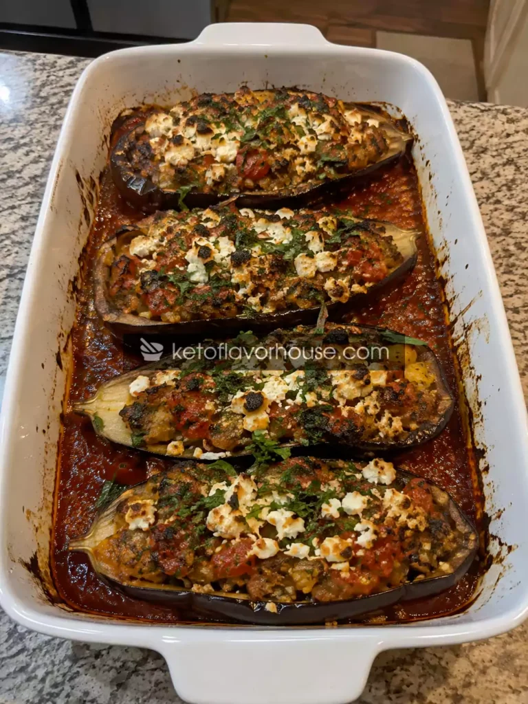 Mediterranean Calabrian Stuffed Eggplant with Feta