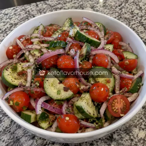 Mediterranean Pickled Cherry Tomato, Red Onion & Cucumber Salad