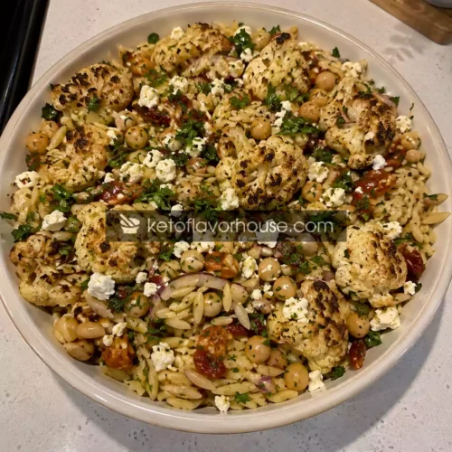 Mediterranean Roasted Cauliflower Orzo with Feta