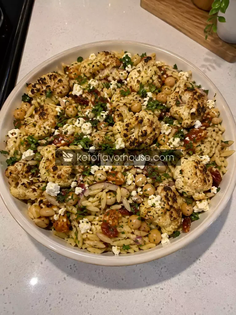 Mediterranean Roasted Cauliflower Orzo with Feta
