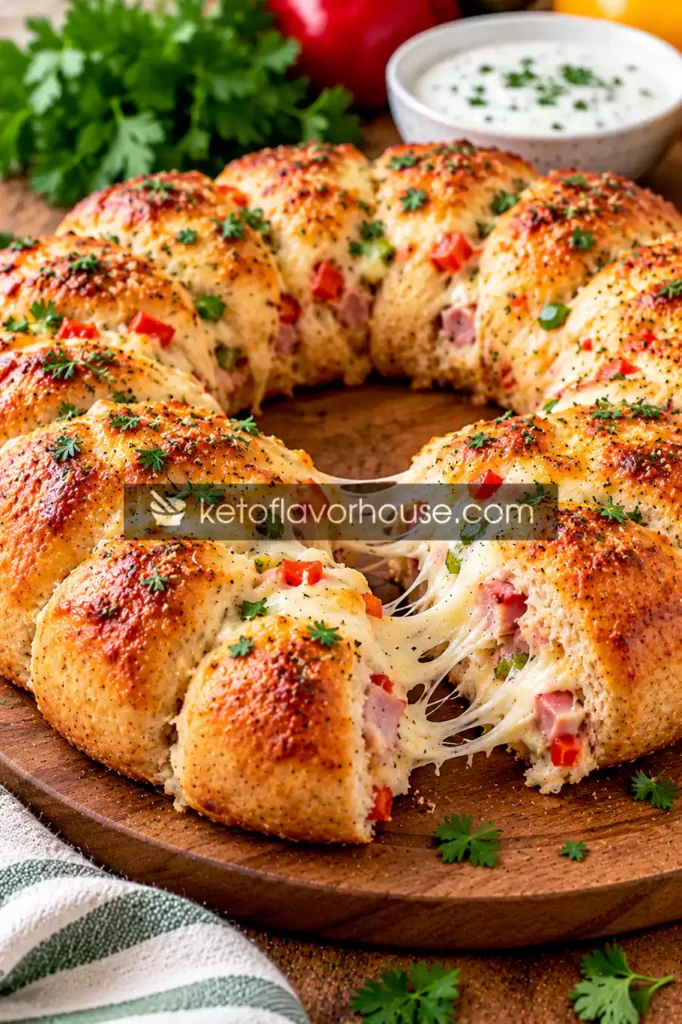 Healthier Pull-Apart Turkey Ham and Cheese Biscuit Ring