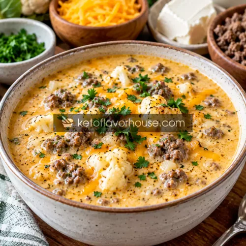Healthy Keto Cauliflower Hamburger Soup