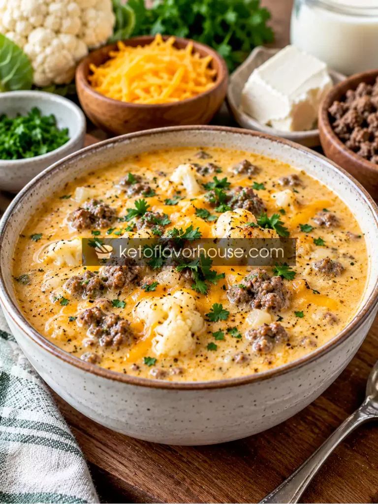 Healthy Keto Cauliflower Hamburger Soup