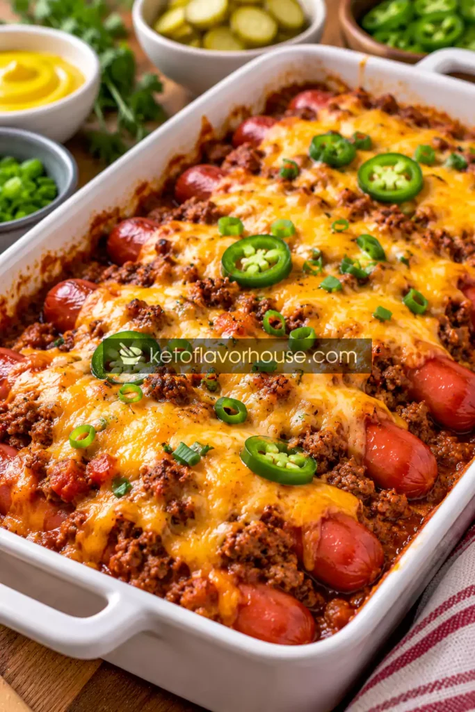 Keto Chili Cheese Dog Bake