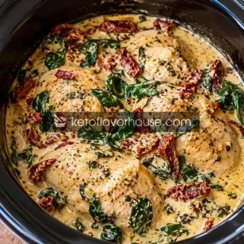 Keto Crockpot Tuscan Chicken (Creamy, Easy & Low-Carb)