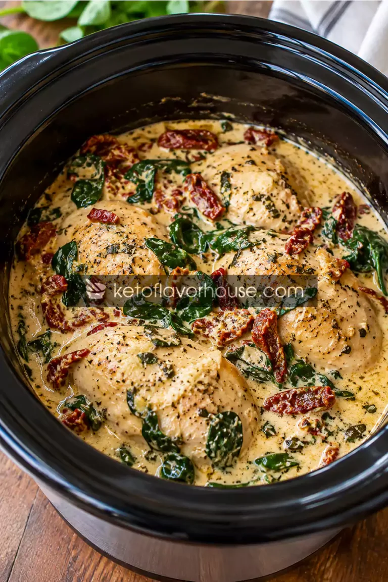 Keto Crockpot Tuscan Chicken (Creamy, Easy & Low-Carb)